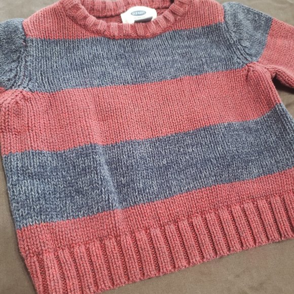 Knit Striped Sweater Old Navy Size Red Grey Striped Design 12-18 Months - Picture 3 of 5